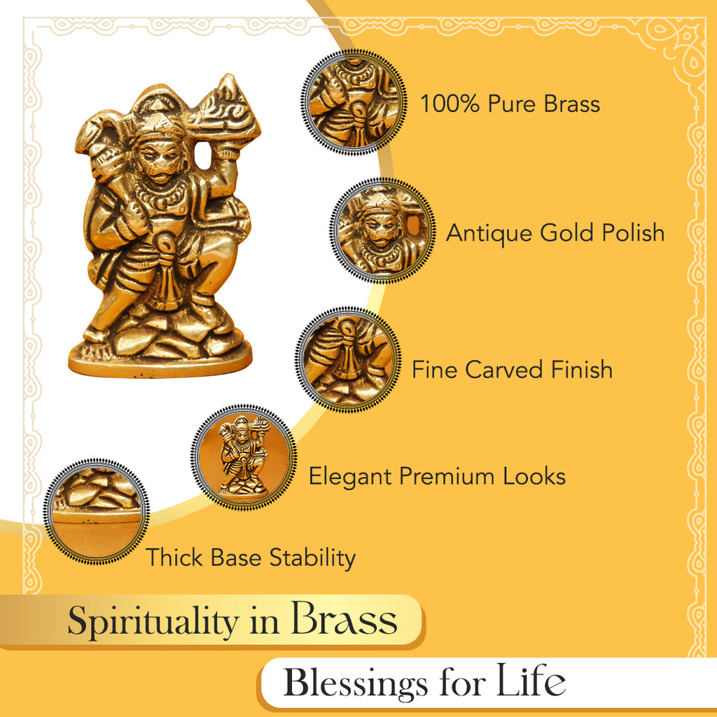 Brass Hanuman Idol for Car Dashboard, Office Desk & Home Decor ( Size - 6cm)