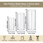 Cylindrical Glass Vase Set of 3 for Home Decor & Gifting