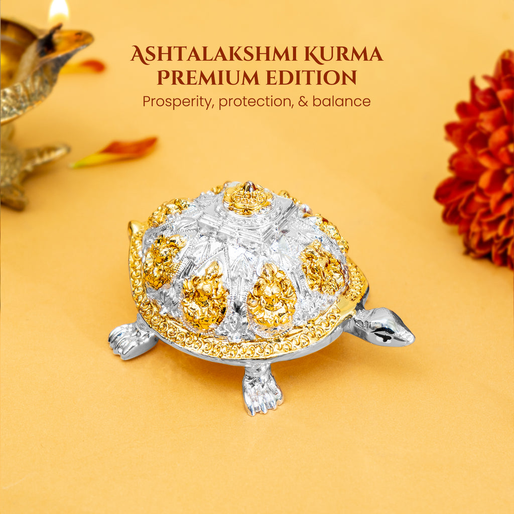 999 Silver Plated Ashtalakshmi Tortoise Idol with Gift Box for Housewarming , Wedding, Vastu & Gifting