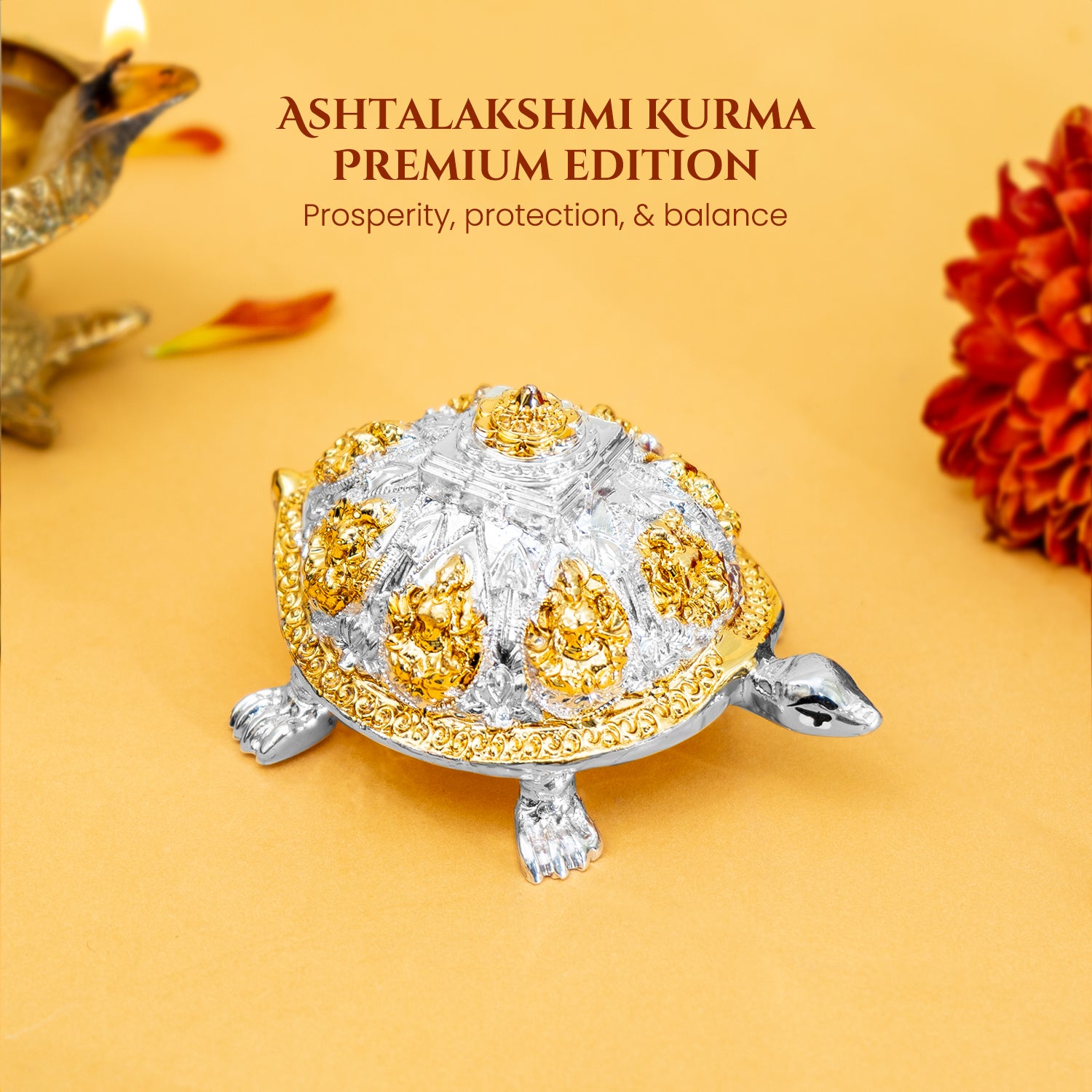 999 Silver Plated Ashtalakshmi Tortoise Idol with Gift Box for Housewarming , Wedding, Vastu & Gifting
