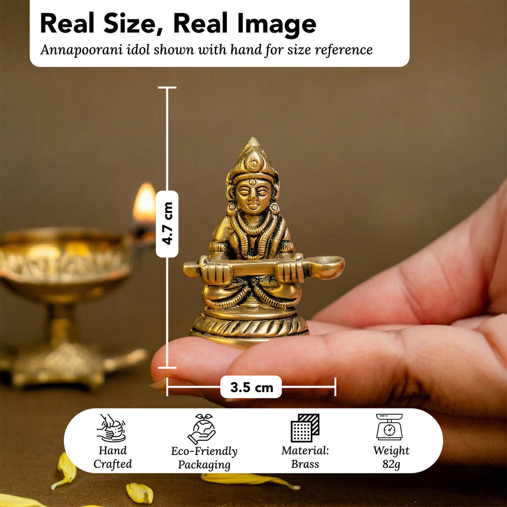 Brass Annapurna Devi Idol for Home Temple, Kitchen, Restaurant & Office Decor