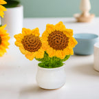 Crochet Sunflower with Pot for Car Dashboard, Table Decor, Office & Home Gifting