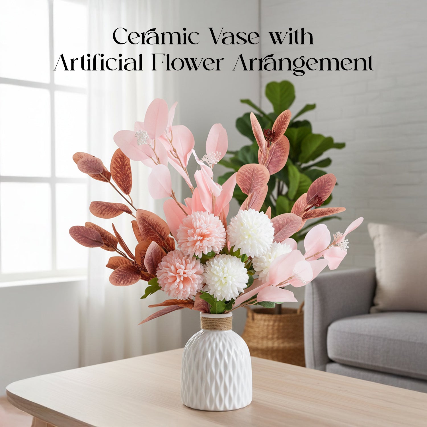 Ceramic Artificial Flowers with Vase for Home Decor & Gifting