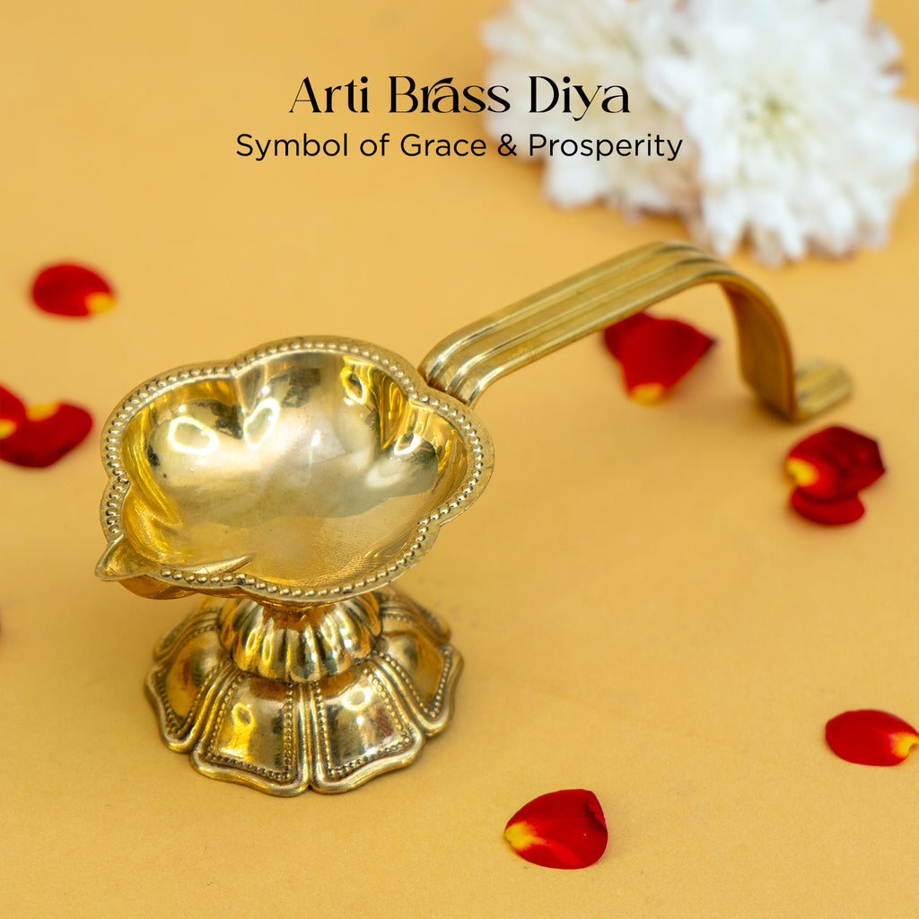 Brass Aarti Diya with Stand for Pooja & Temple Rituals