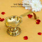 Brass Aarti Diya with Stand for Pooja & Temple Rituals