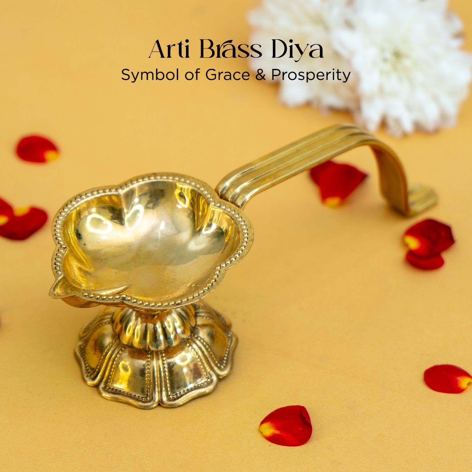 Brass Aarti Diya with Stand for Pooja & Temple Rituals