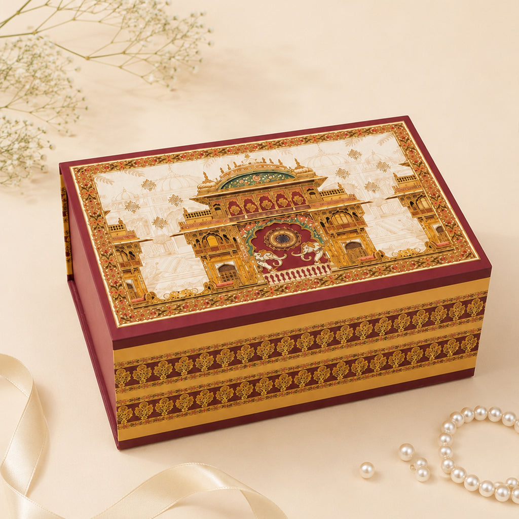 Traditional Printed Foldable Multipurpose Gift Hamper Box with Magnetic Closure (26.5 x 21 x 11 cm)