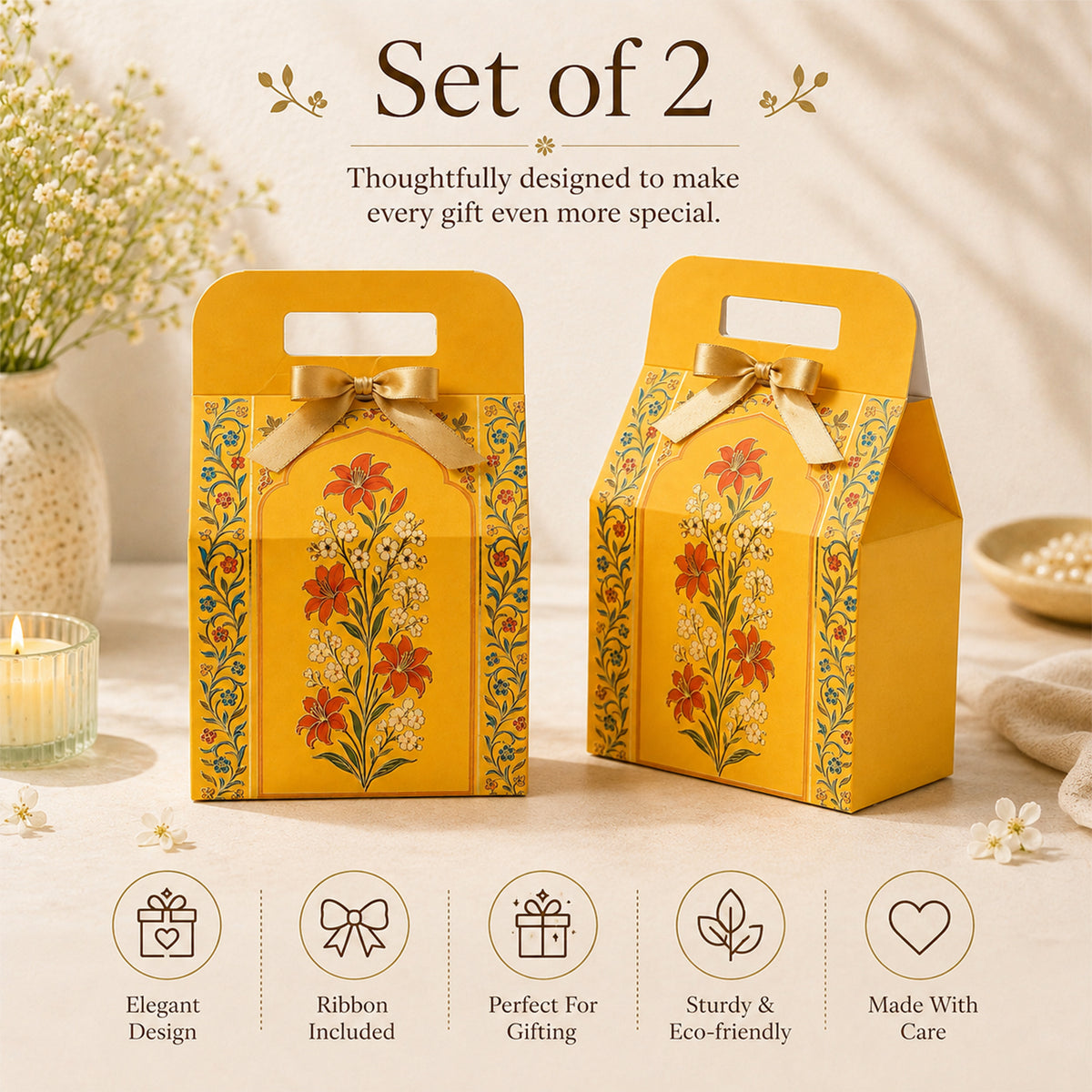 Traditional Multipurpose Foldable Gift Hamper Box Set of 2 (20.5 x 10 x 31 cm)