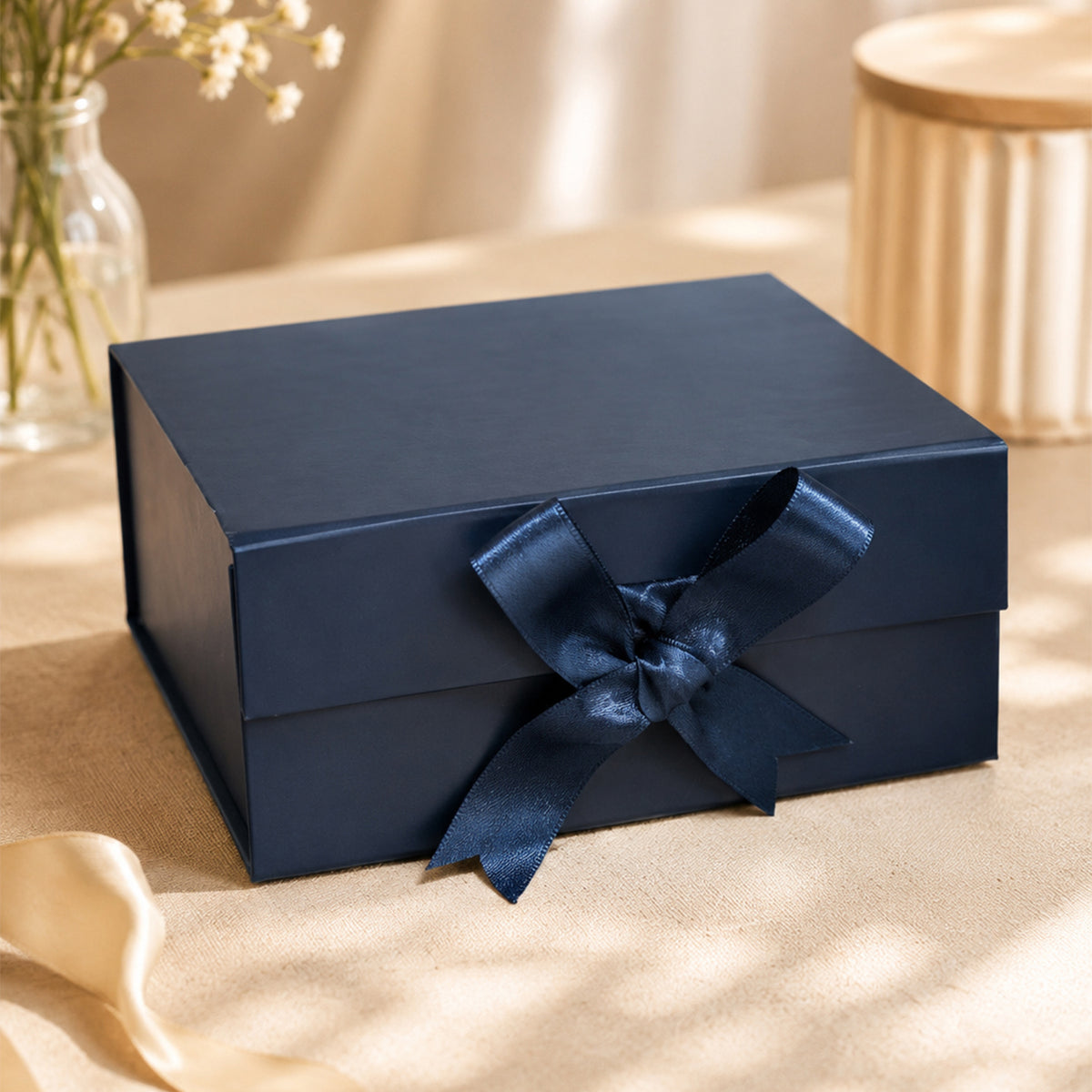 Foldable Multipurpose Empty Gift Hamper Box with Magnetic Closure & Ribbon (21.5 x 21 x 9.5 cm)