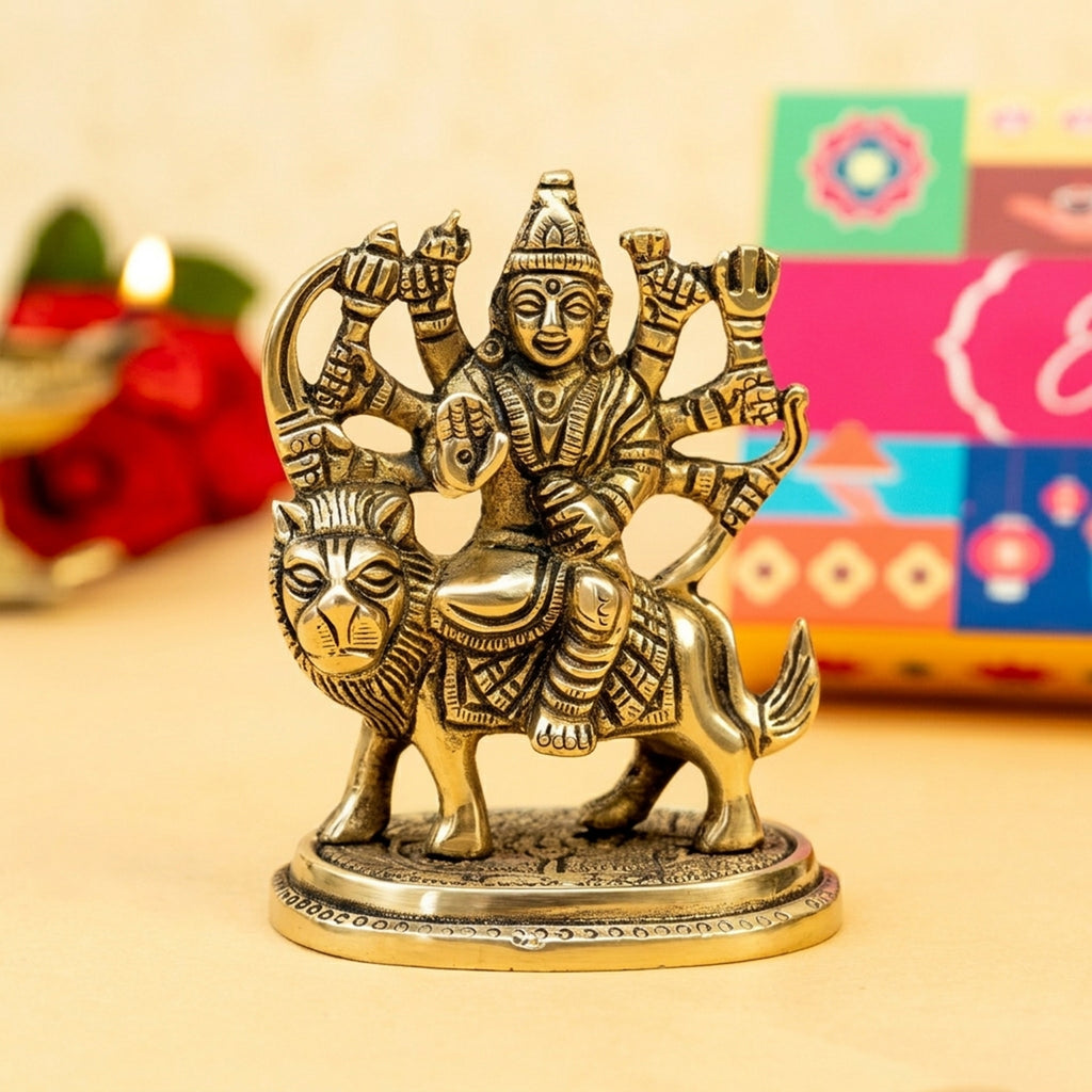 Brass Durga Idol with Gift Box for Housewarming, Wedding & Gifting