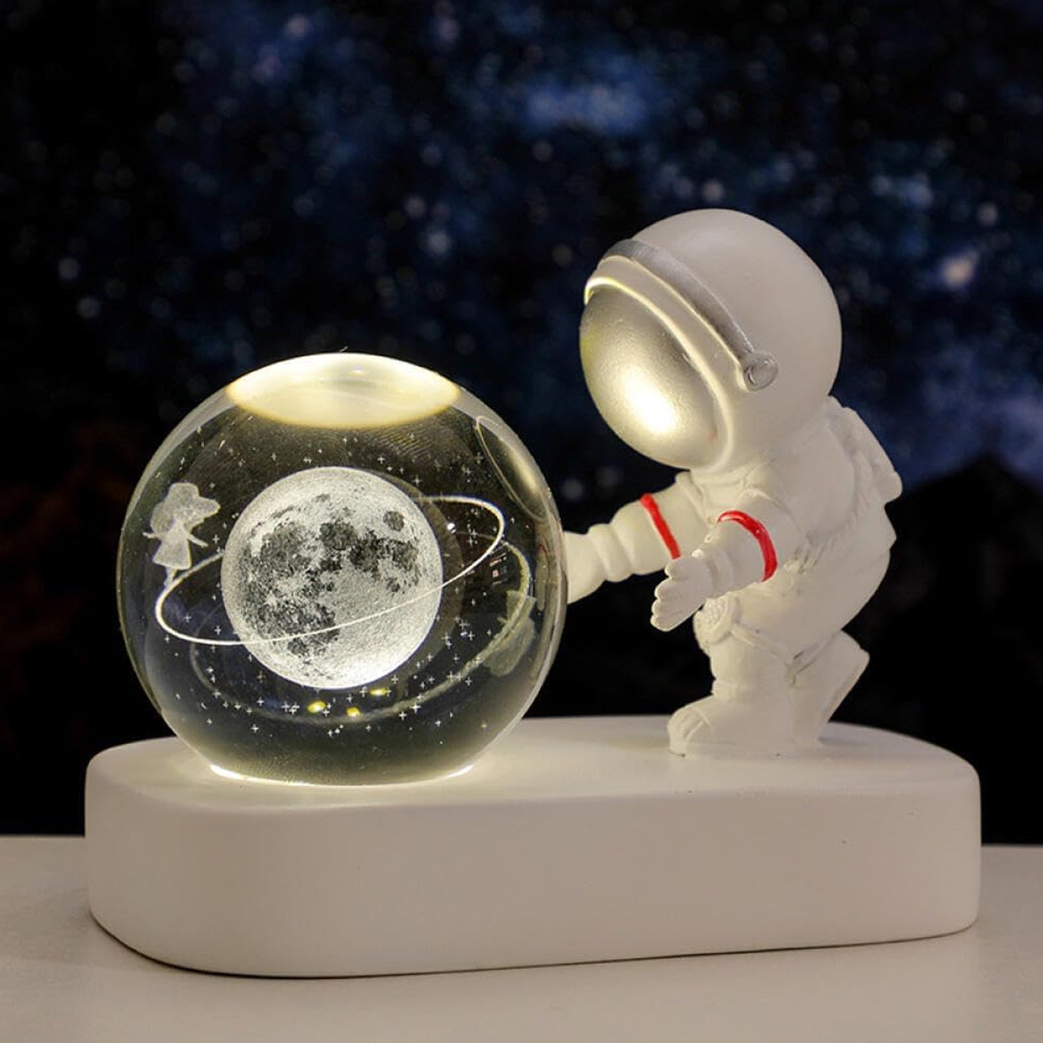 Astronaut Crystal Ball Night Lamp Showpiece for Bedroom and Desk Decor