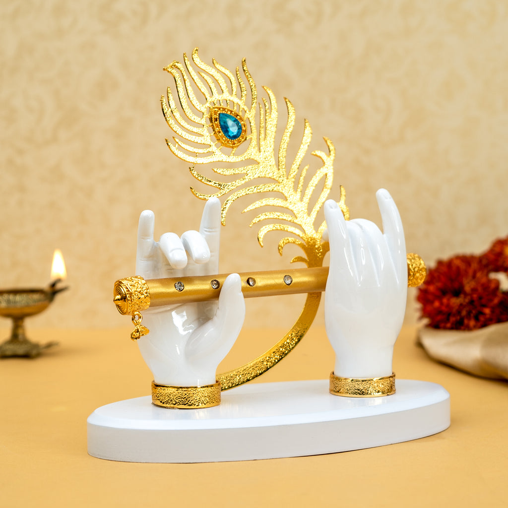 Resin Lord Krishna Hands with Flute Idol for Home Decor & Gifting (Large)