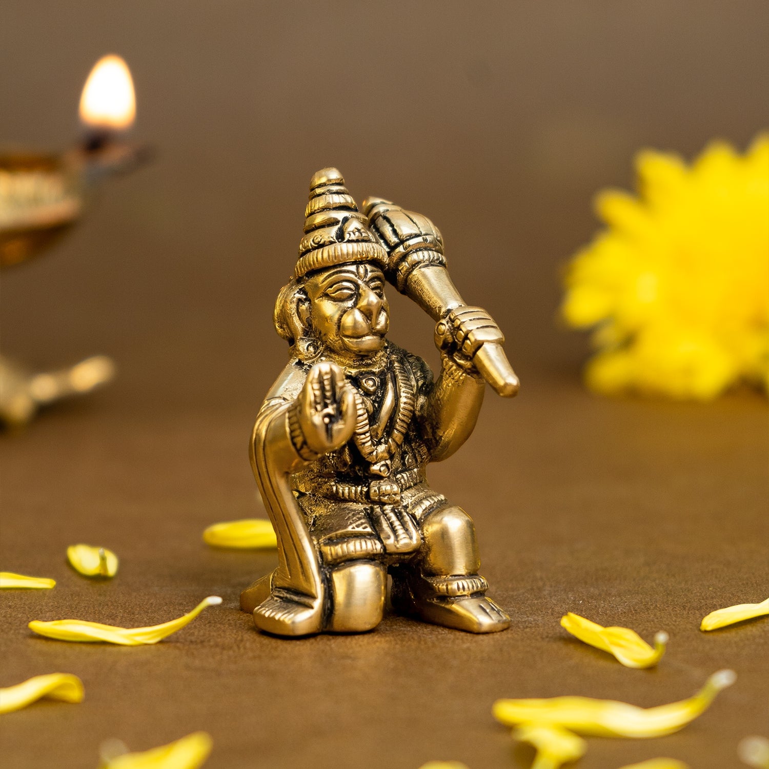 Pure Brass Hanuman Ji Idol for Home Puja, Office Desk & Car Dashboard