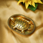 Brass Tortoise Idol with Brass Plate for Vastu & Home Decor