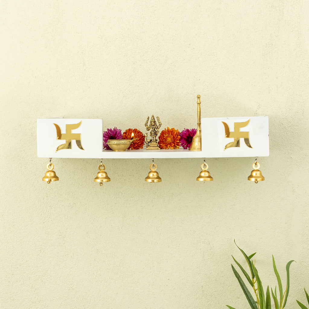 Wooden Wall Mounted Temple with Bells for Puja , Office & Home Decor