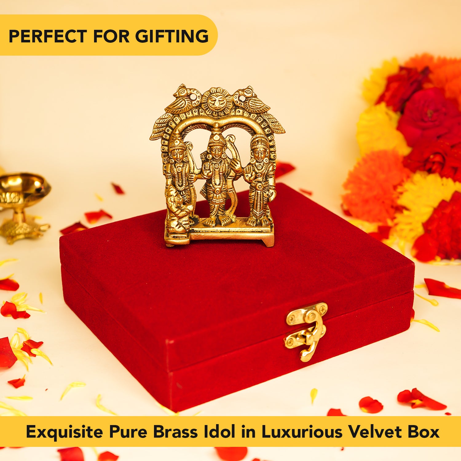 Brass Ram Darbar Murti Idol with Velvet Gift Box for Housewarming, Wedding & Gifting