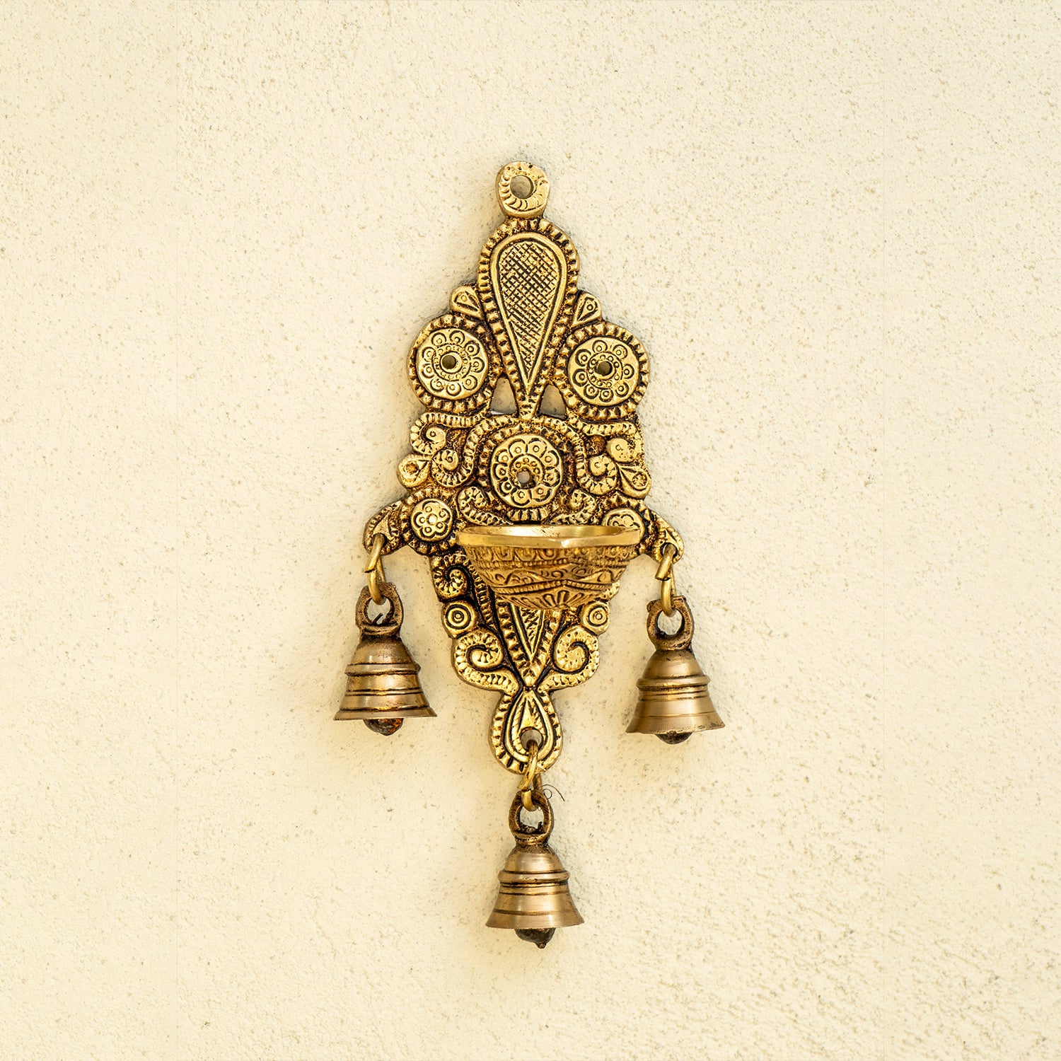 Brass Wall Hanging Diya with Bells for Home Decor & Pooja