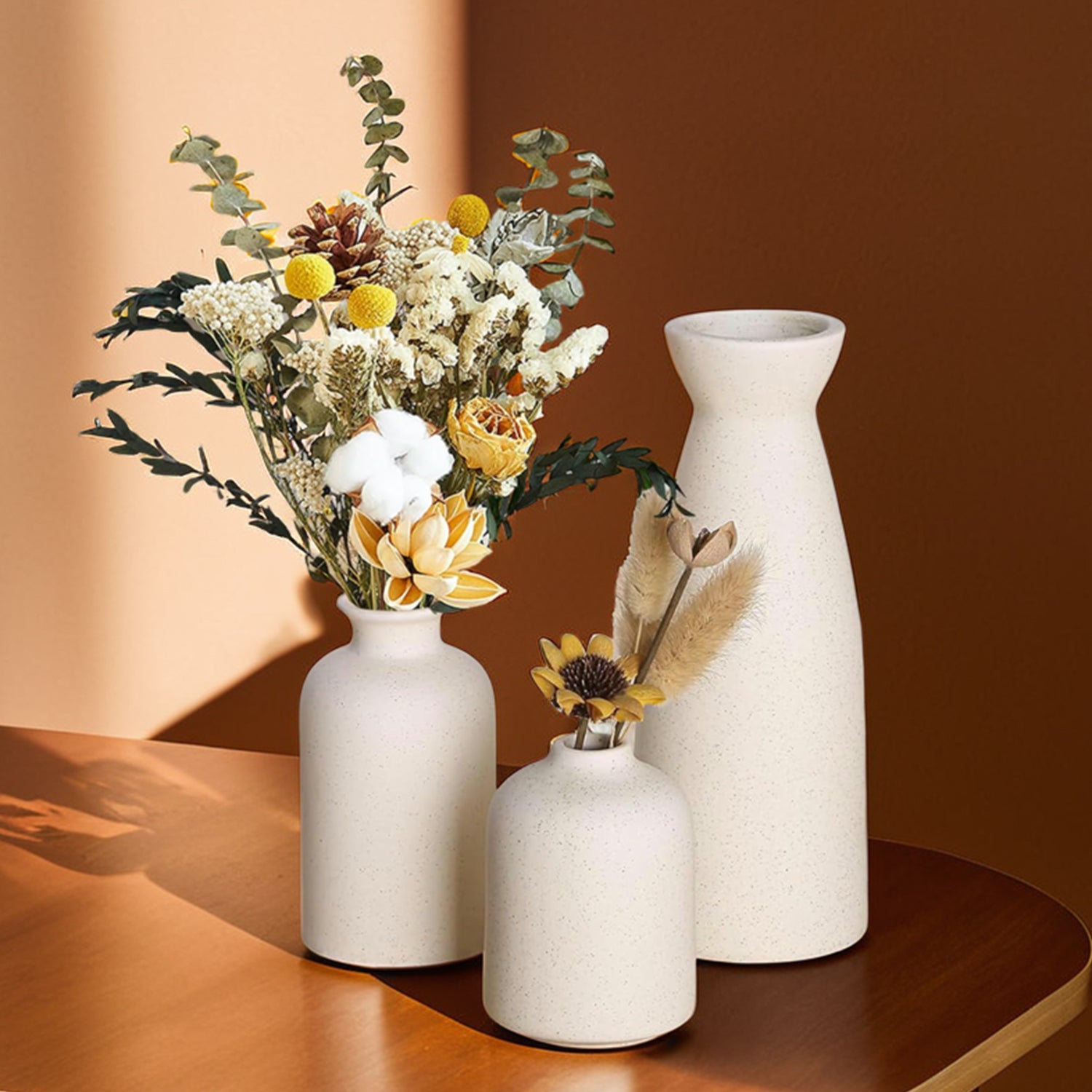 Ceramic White Flower Vase Set of 3 for Home Decor, Office Decor & Gifting