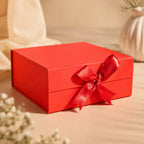Red Foldable Multipurpose Empty Gift Hamper Box with Magnetic Closure & Ribbon (21.5 x 21 x 9.5 cm)