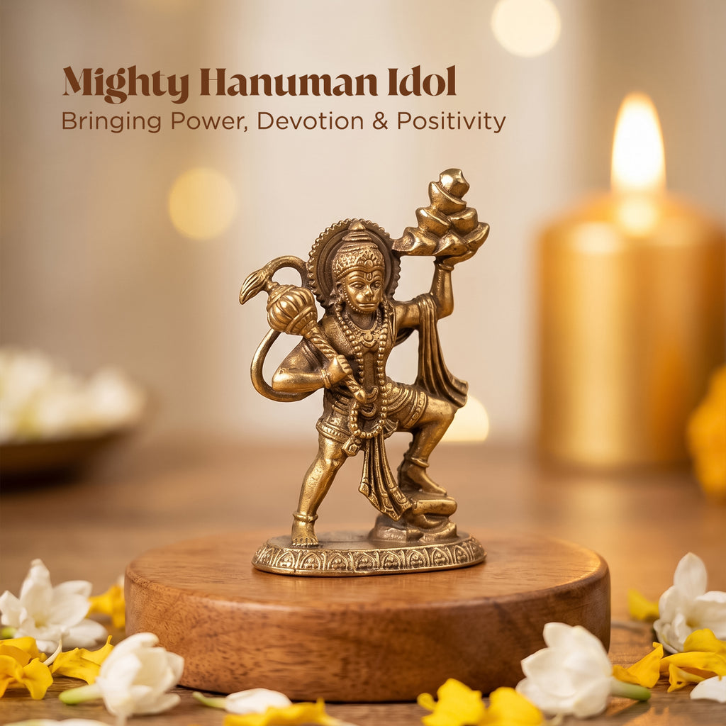 Brass Hanuman Idol for Pooja Room, Home Decor, Office Desk & Car Dashboard