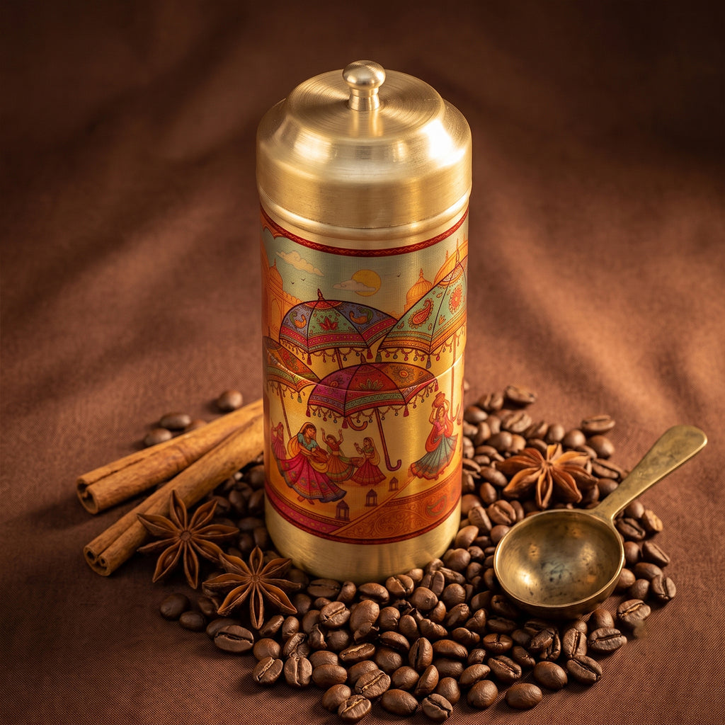 Brass Traditional Printed Filter Coffee Maker for Housewarming, Wedding & Gifting