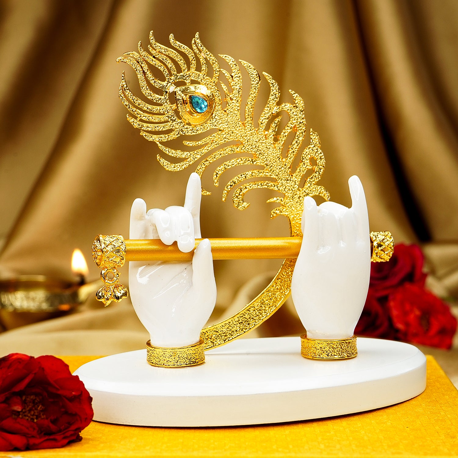 Resin Lord Krishna Hands with Flute Idol for Home Decor & Gifting