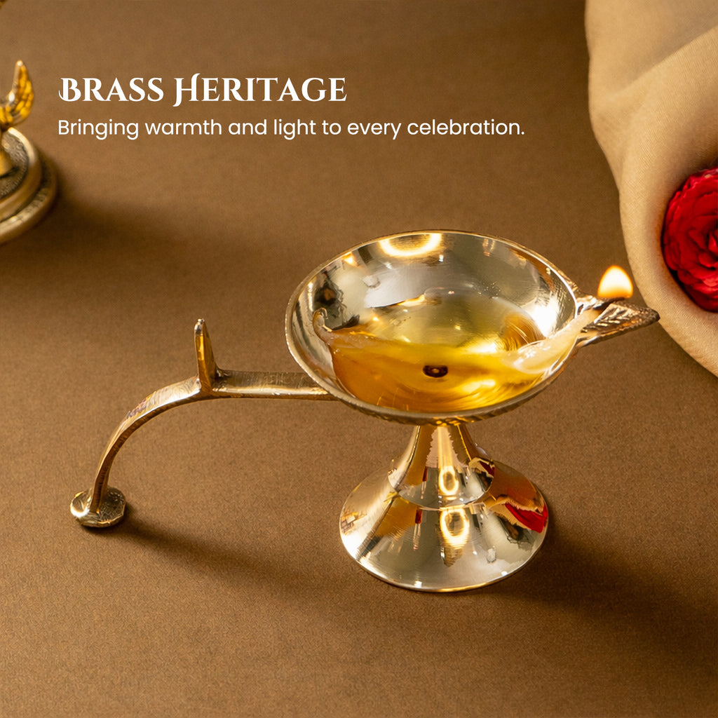 Brass Diya with Stand for Puja & Home Decor