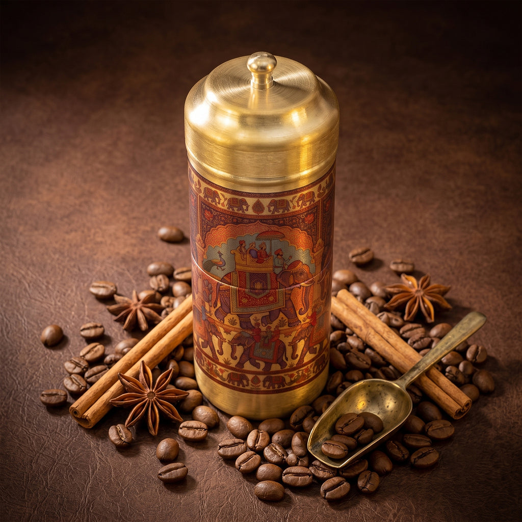 Brass Traditional Printed Filter Coffee Maker for Housewarming, Wedding & Gifting