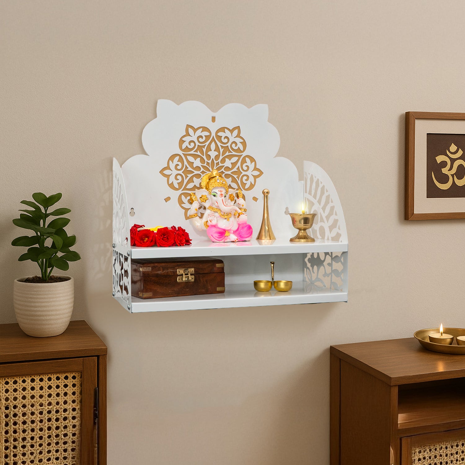 Metal Wall Mounted Temple for Pooja Room, Home Decor & Office Decor