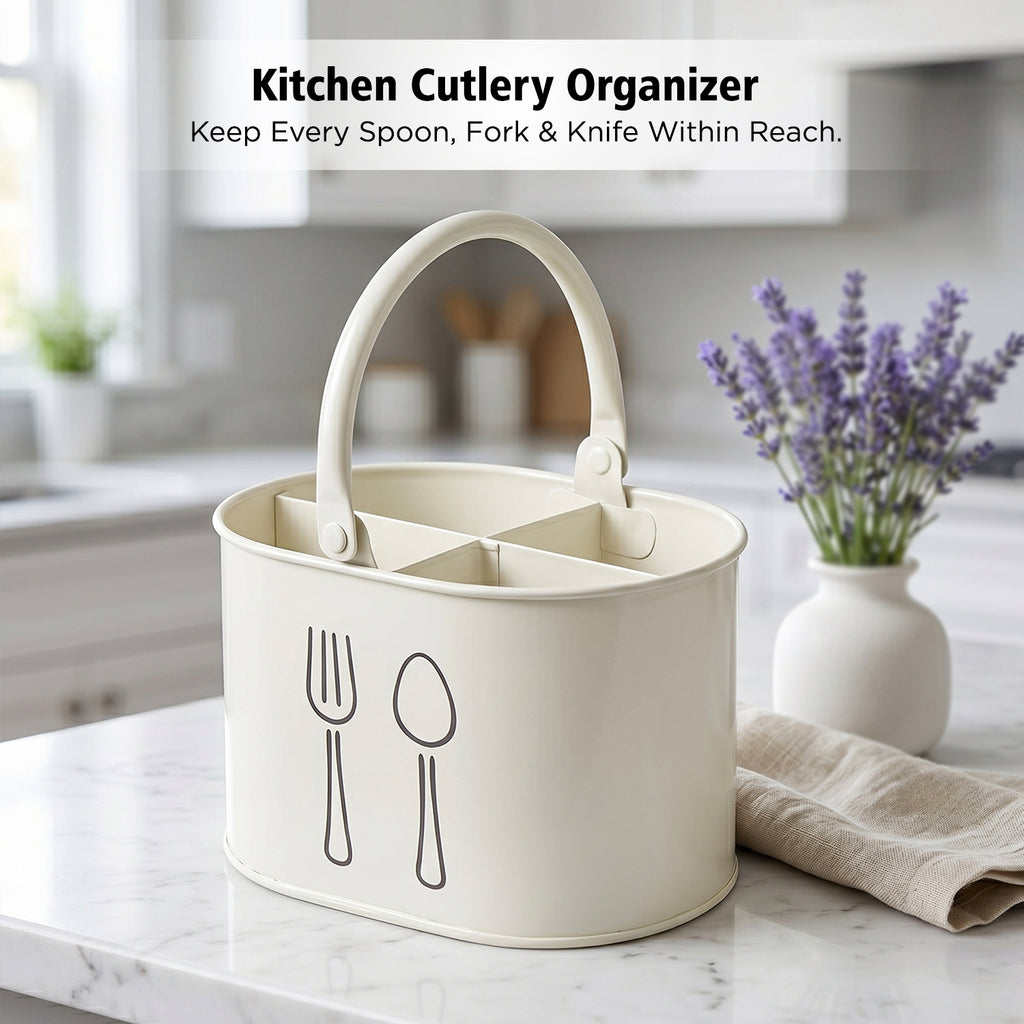 4 Compartment Metal Cutlery Holder with Handle