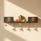 Wooden Wall Mounted Temple with Bells for Puja , Office & Home Decor