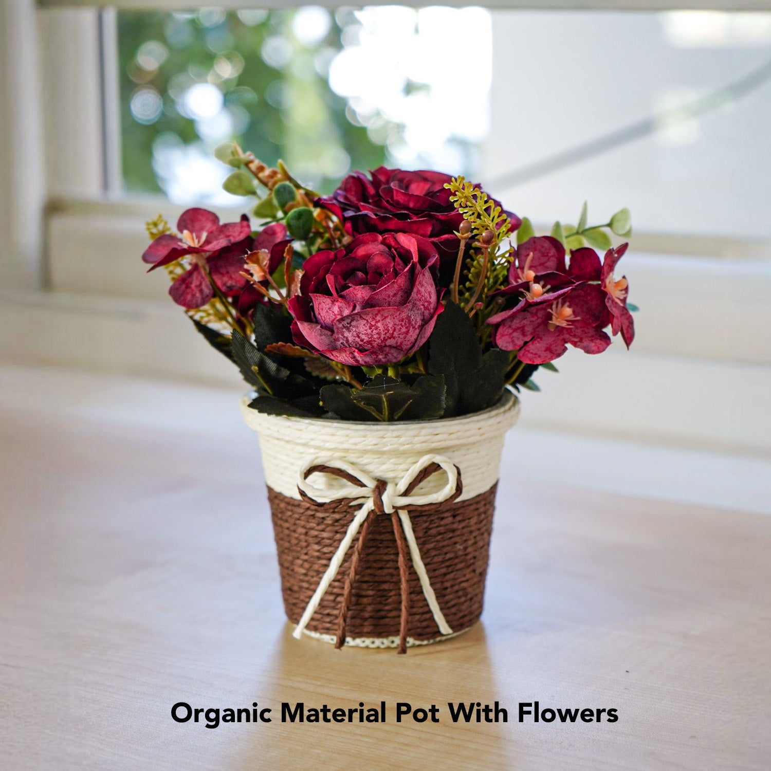 Artificial Rose Flower with Pot for Home Decor, Table Decor & Gifting