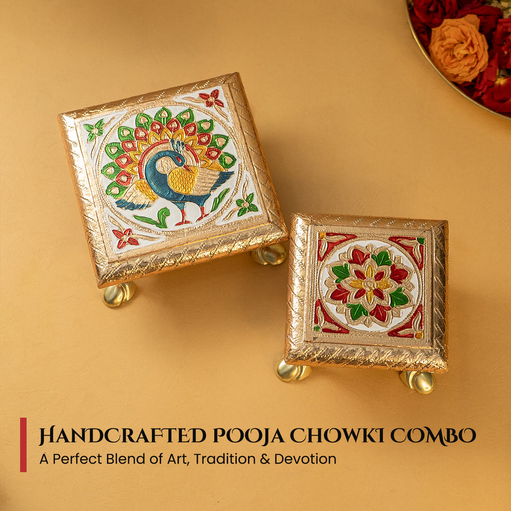 Wooden Chowki Set of 2 for God Idols & Puja Decoration