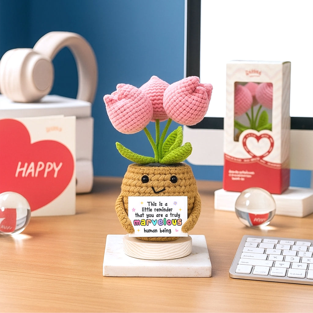 Tulip Crochet Flowers with Message for Home Decor & Gifting