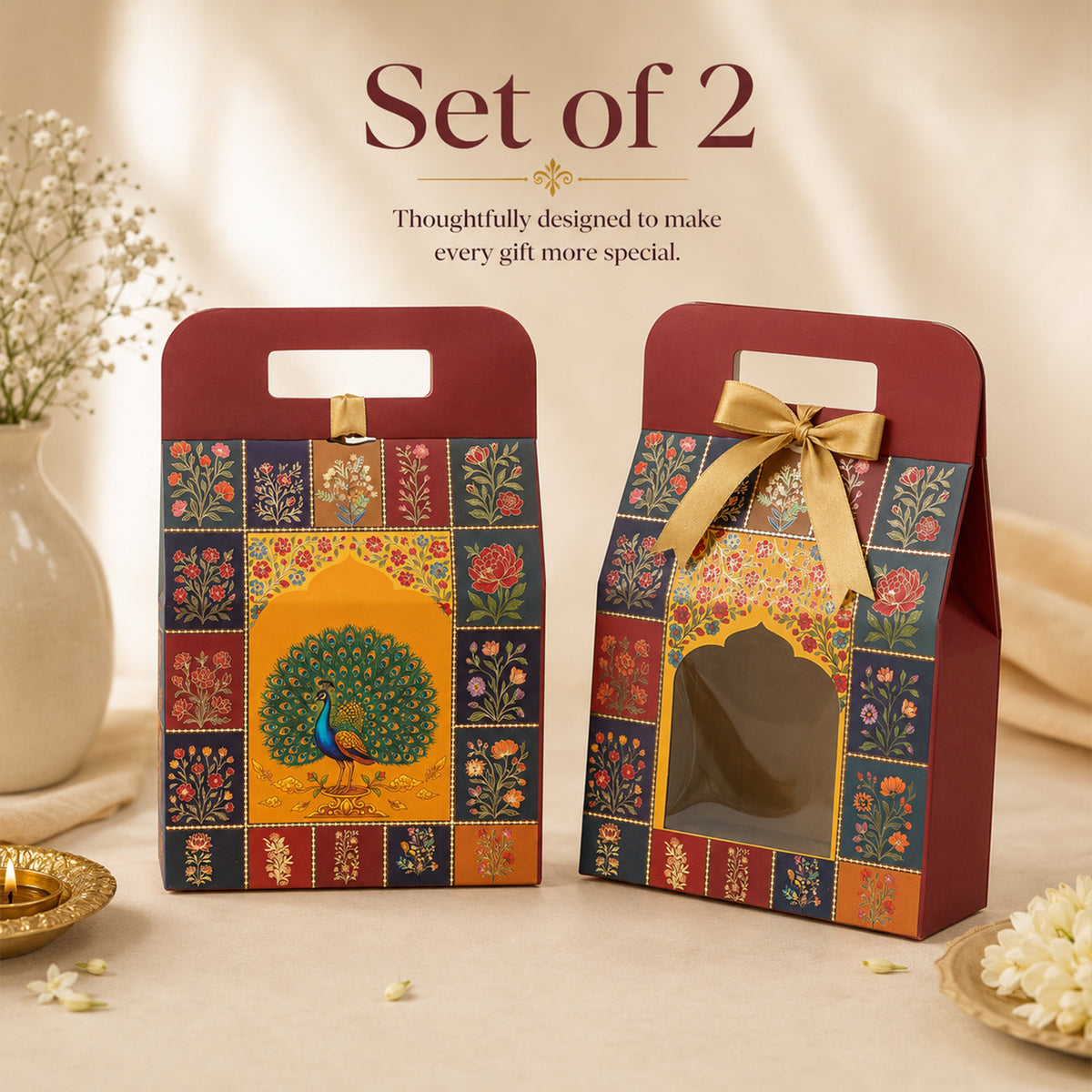Traditional Multipurpose Foldable Gift Hamper Box Set of 2 (20.5 x 10 x 31 cm)