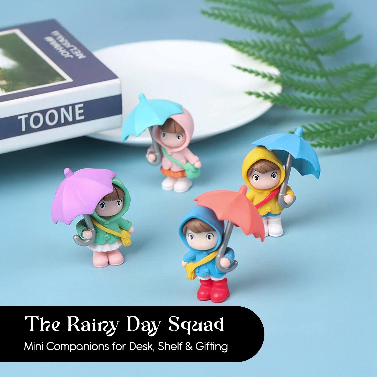 Rainy Day Miniature Showpiece Set of 4 for Home Decor, Office Desk & Gifting