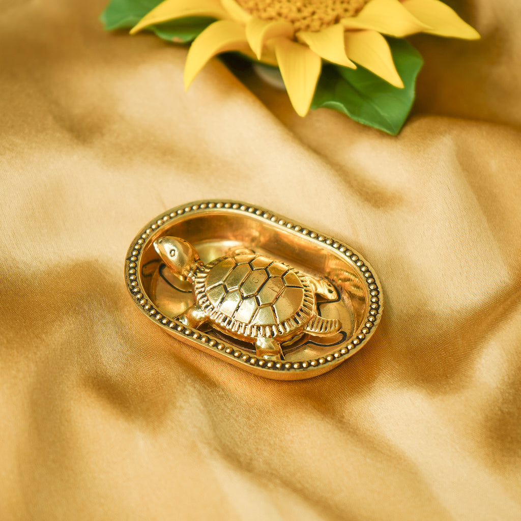 Brass Tortoise Vastu Idol for Home Decor, Office Desk & Gifting
