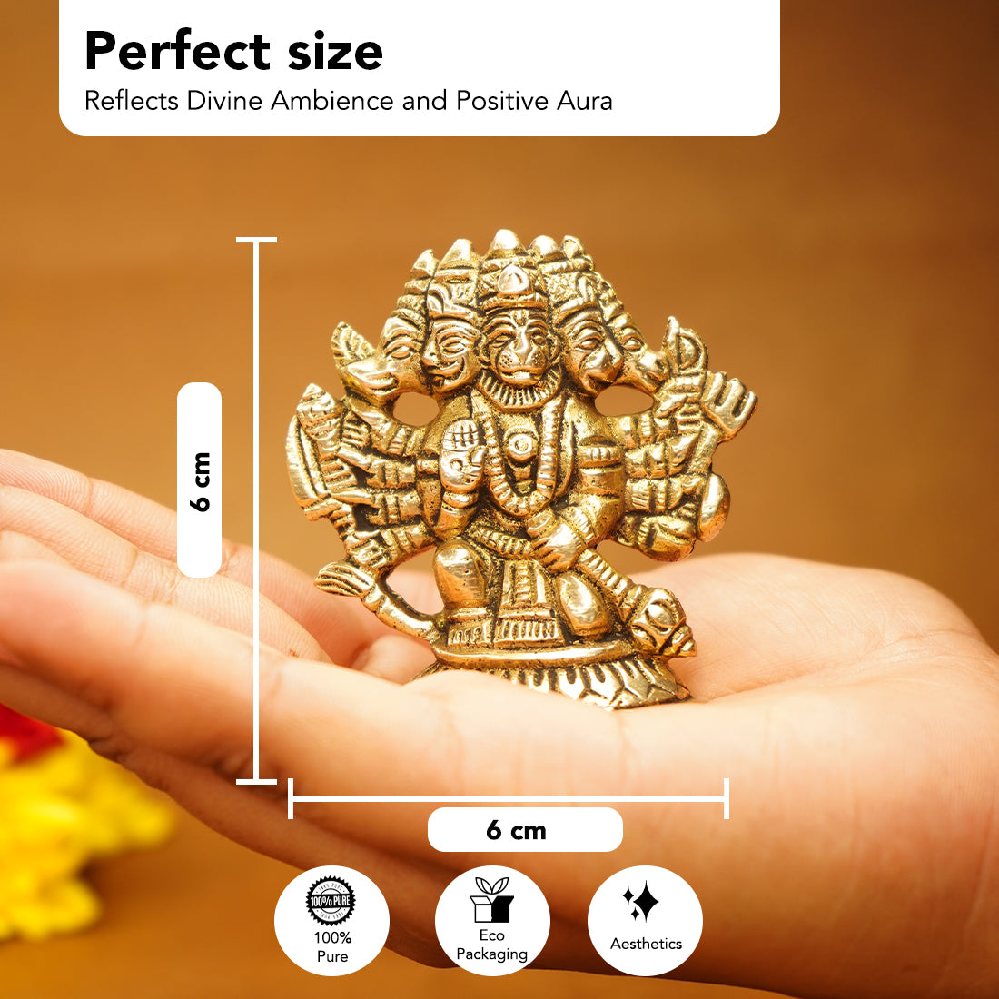 Brass Panchmukhi Hanuman Idol for Pooja & Home Decor