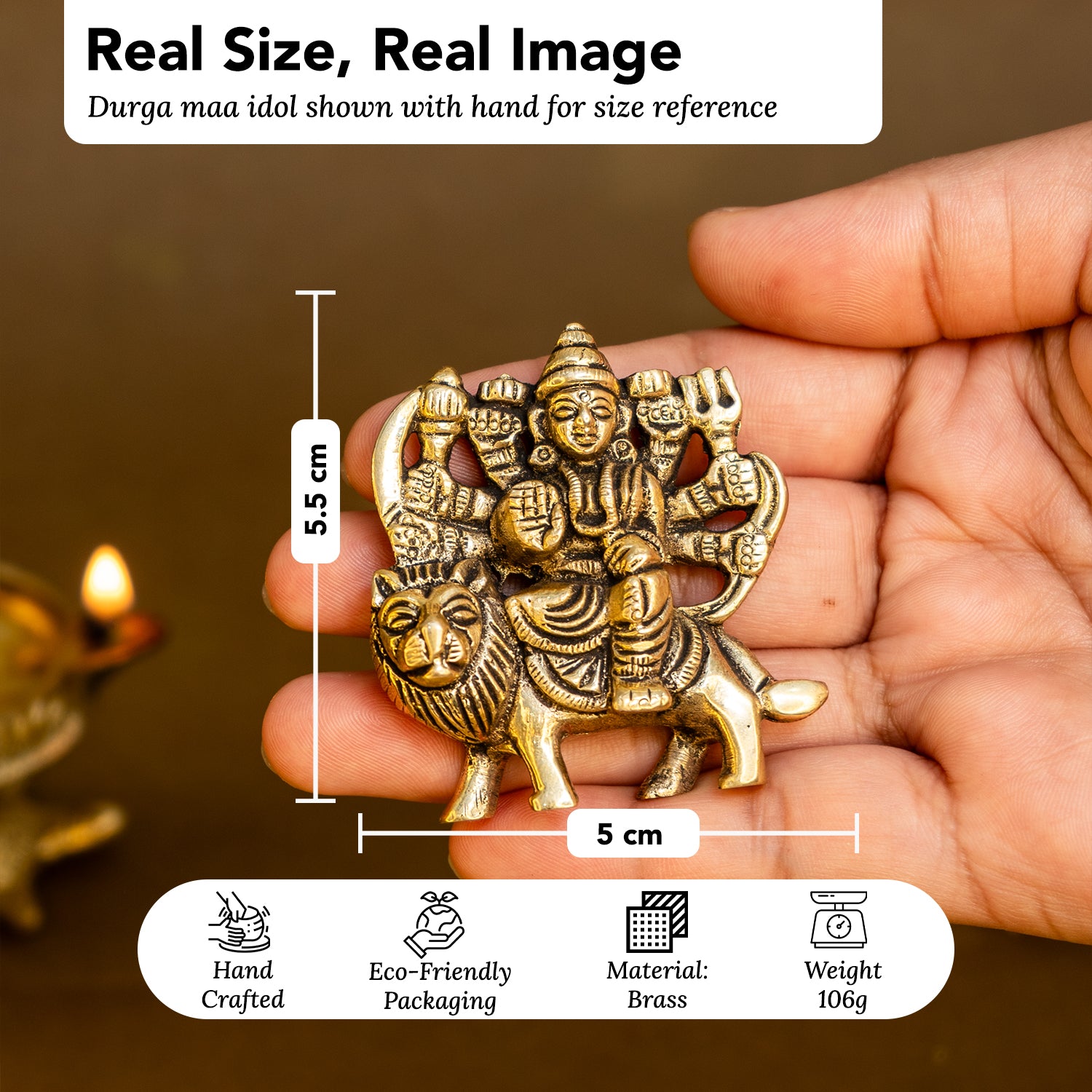 Brass Durga Maa Idol for Home Decor, Office Desk & Car Dashboard
