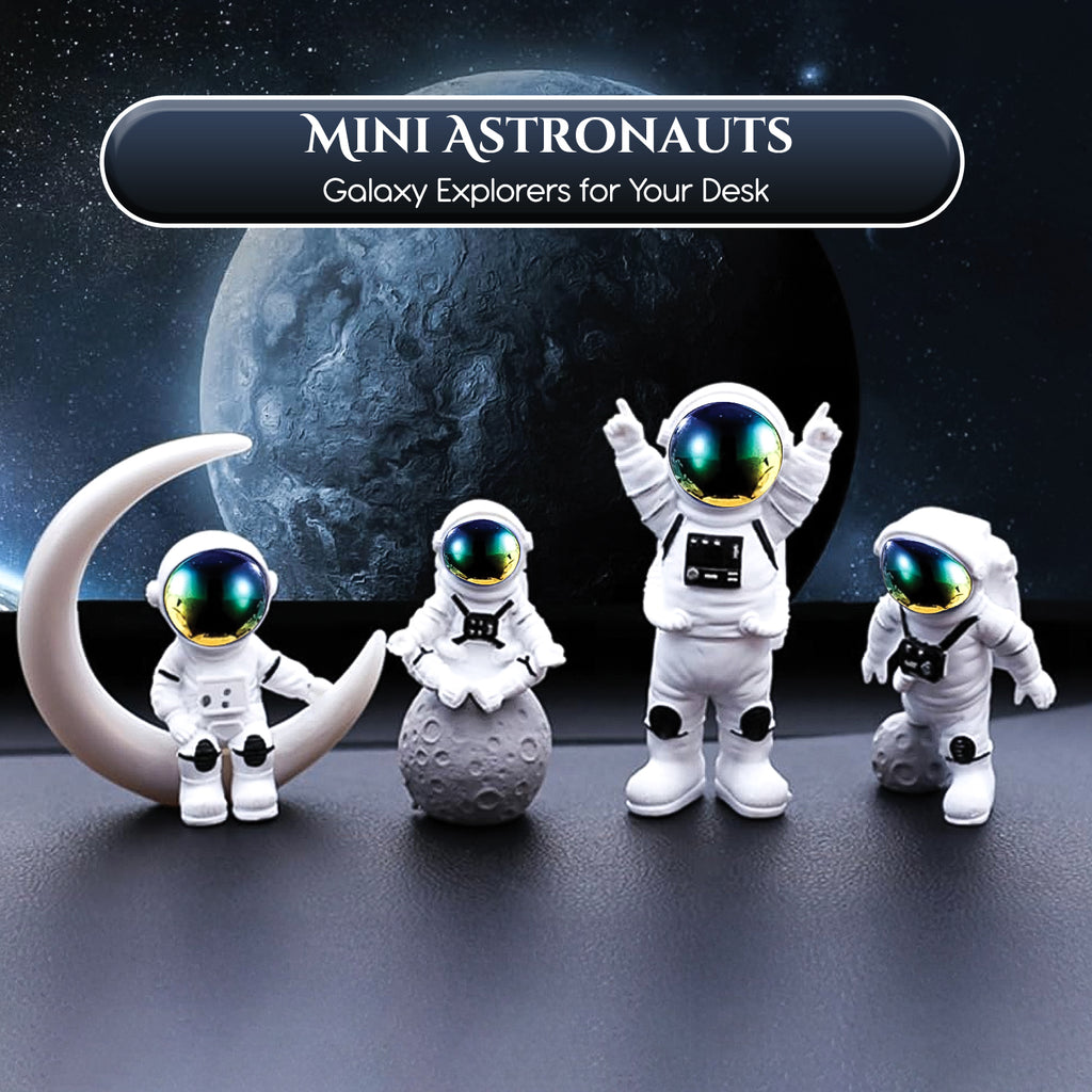 Astronaut Miniature Toy Set of 4 for Office Desk, Study Table & Home Decor
