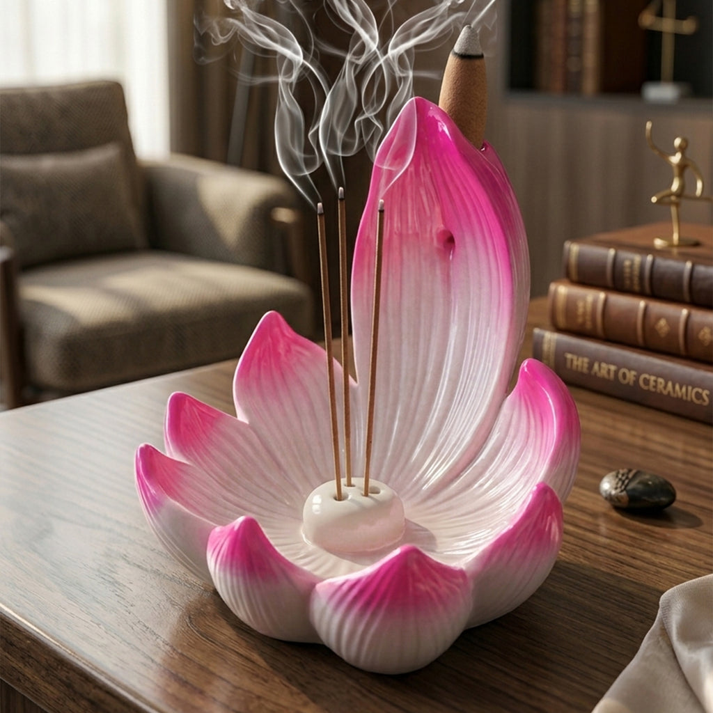 Lotus Incense Stick Holder with Ash Catcher for Home Decor & Pooja