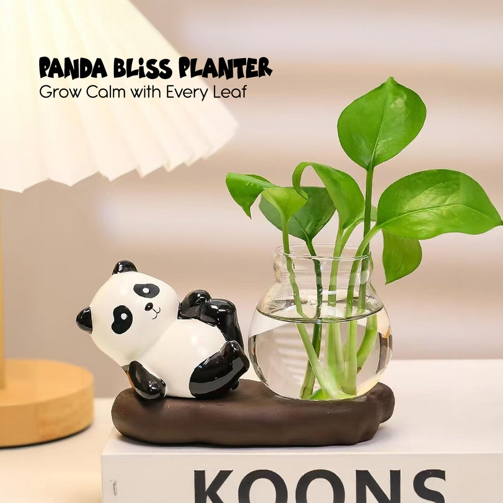 Panda Showpiece with Artificial Plant Pot for Home Decor, Office Desk & Gifting