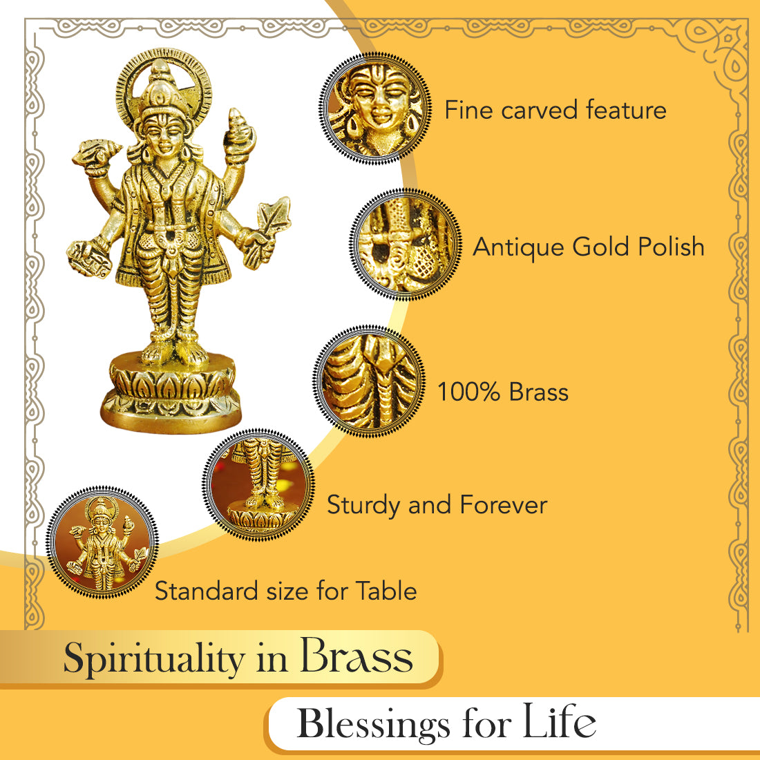 Pure Brass Dhanvantari Murti Idol for Pooja Room, Home Decor & Gifting
