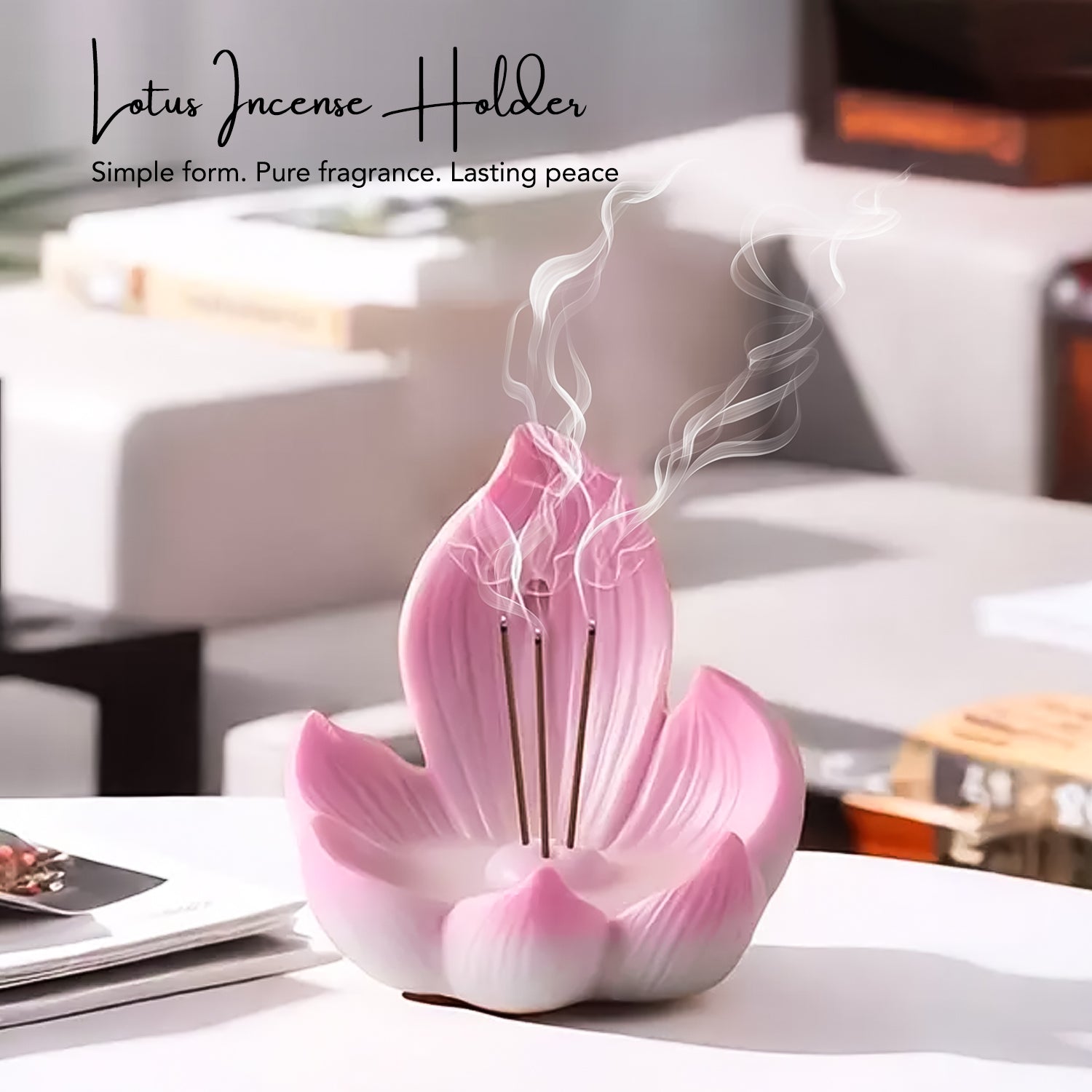 Resin Lotus Incense Stick Holder with Ash Catcher for Home Decor & Pooja