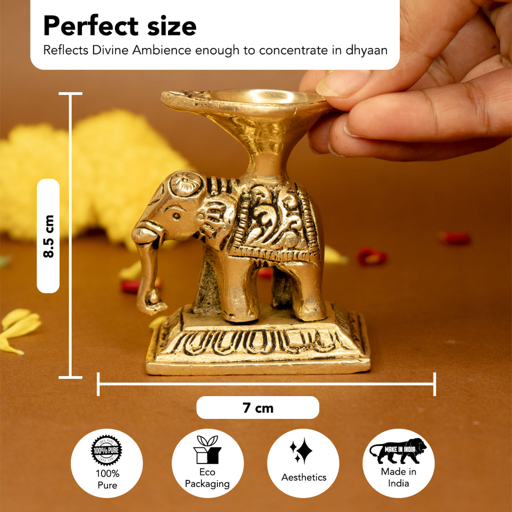 Pure Brass Elephant Diya for Pooja, Temple & Home Decor