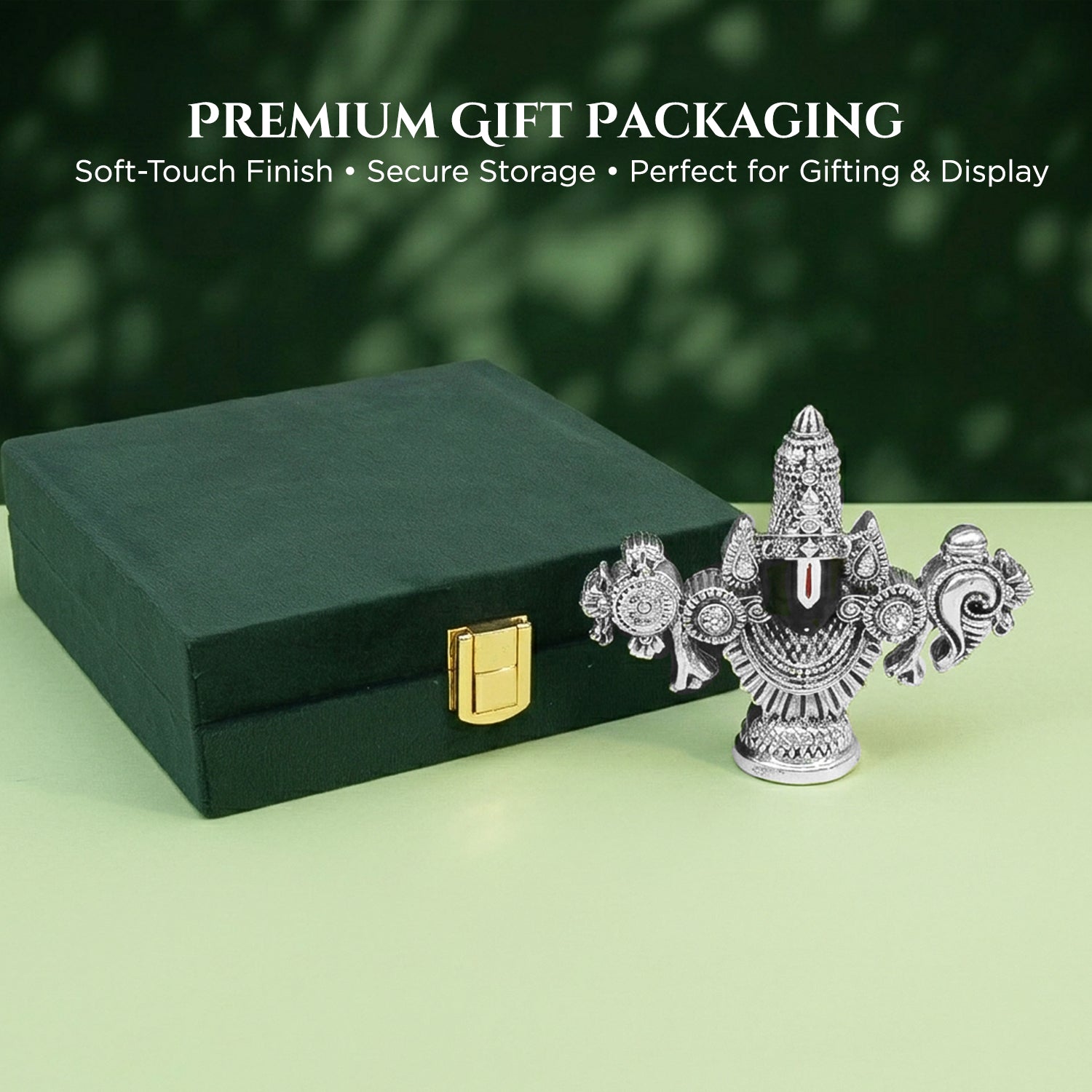 999 Silver Plated Tirupati Balaji Venkateshwara Idol with Green Velvet Gift Box for Vastu, Housewarming & Wedding Gifting