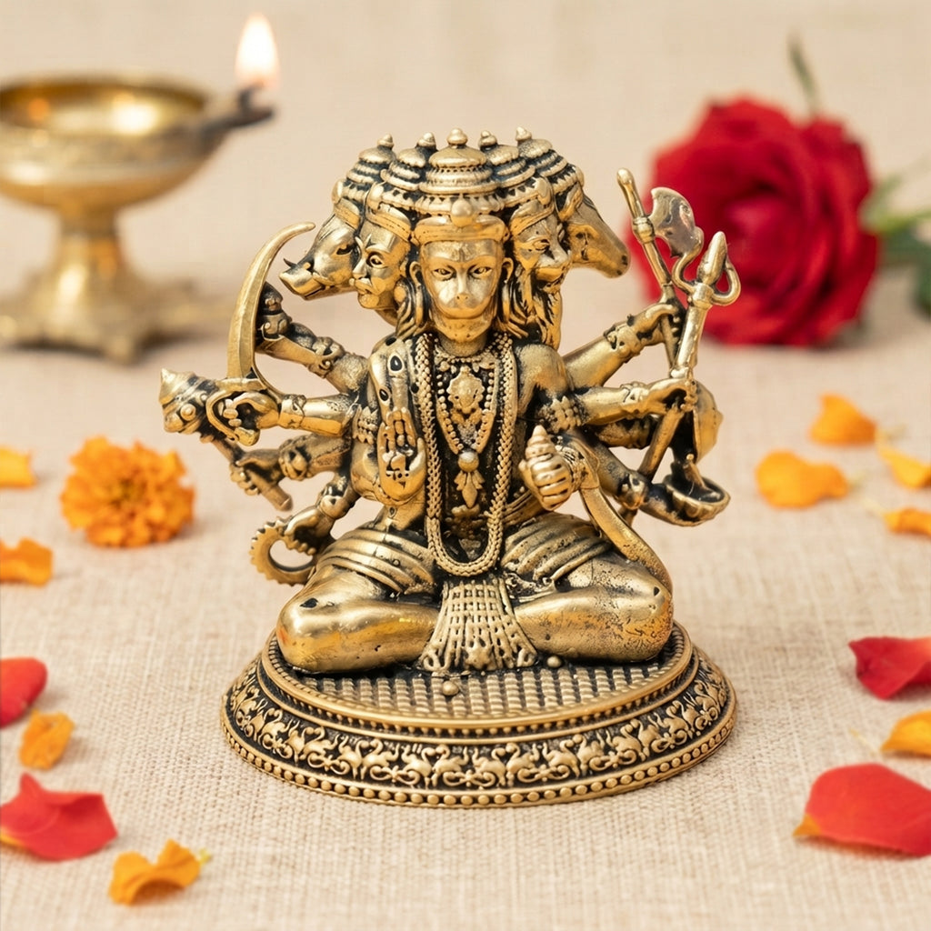 Brass Panchmukhi Hanuman Idol for Pooja & Home Decor