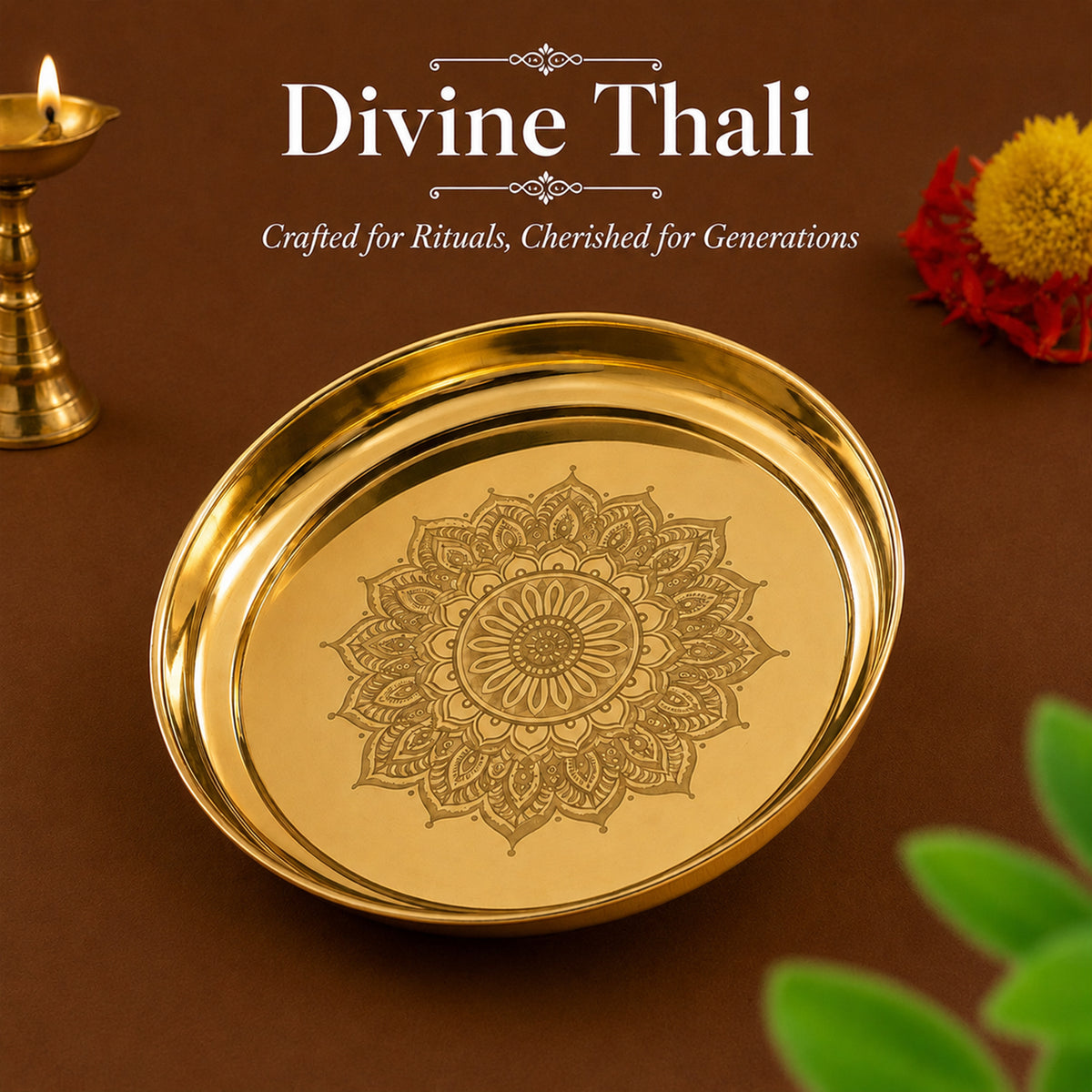Brass Mandala Engraved Pooja Thali(7 inch) for Aarti, Pooja Rituals, Festive & Gifting