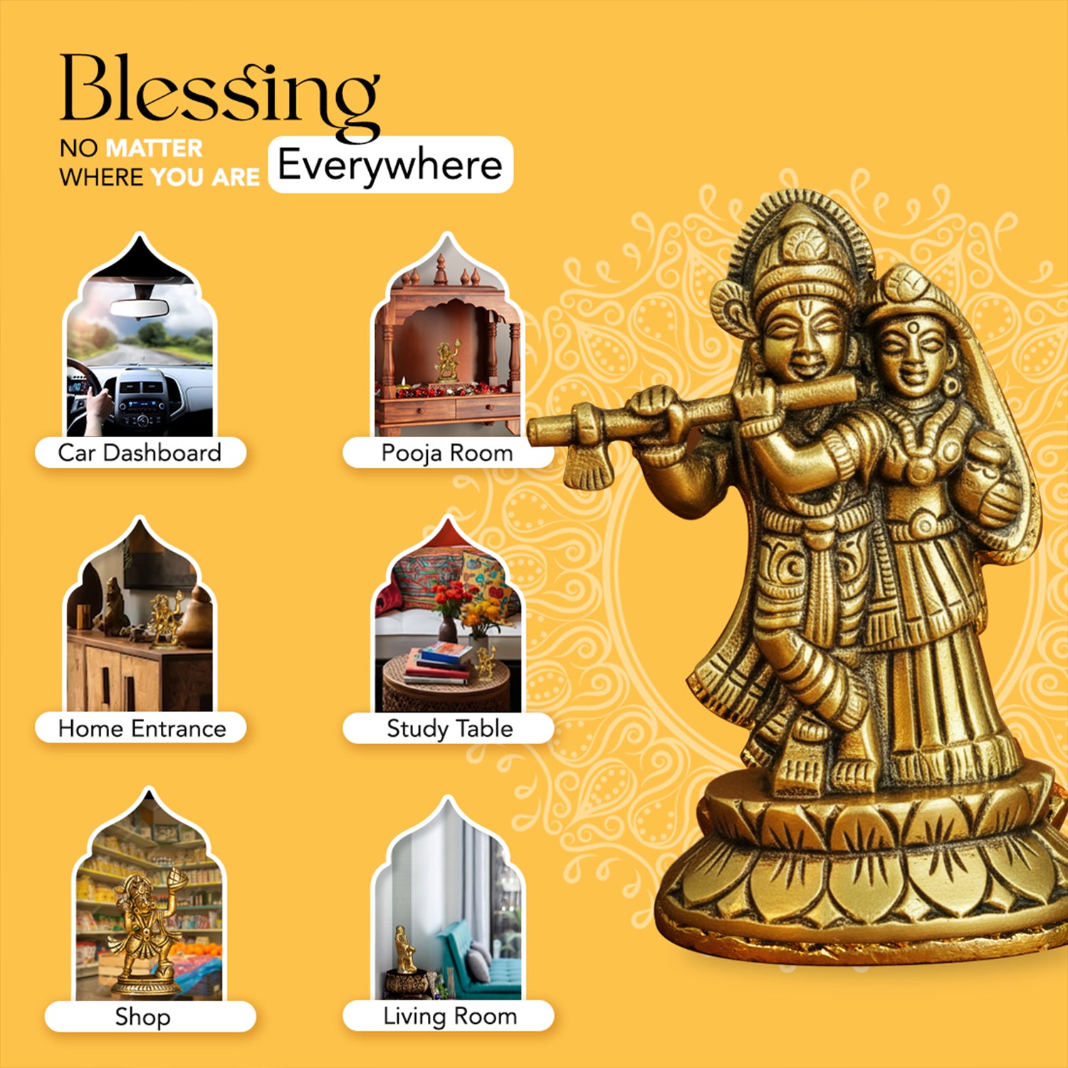 Brass Radha Krishna Idol (Size: 8 cm) for Pooja Room, Home Decor & Spiritual Gifting