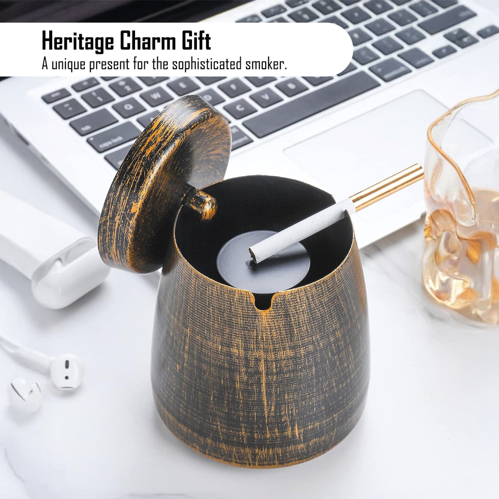 Metal Ashtray with Lid for Office & Home Decor